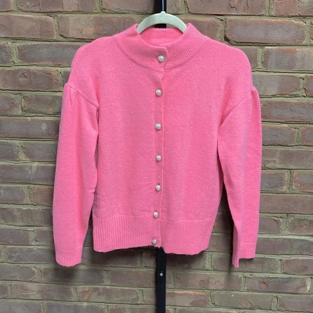 Pink Jeweled Button Cardigan Size Medium - Picture 2 of 5